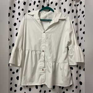 White Peplum Button Down Shirt